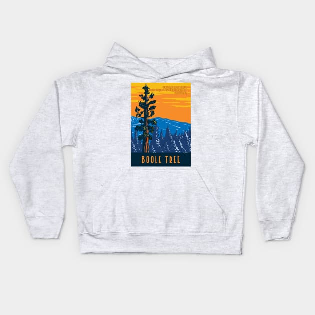 WPA Poster Art of the Boole Tree giant sequoia in Converse Basin Grove of Giant Sequoia National Monument in Sierra Nevada, Fresno County, California Kids Hoodie by JohnLucke